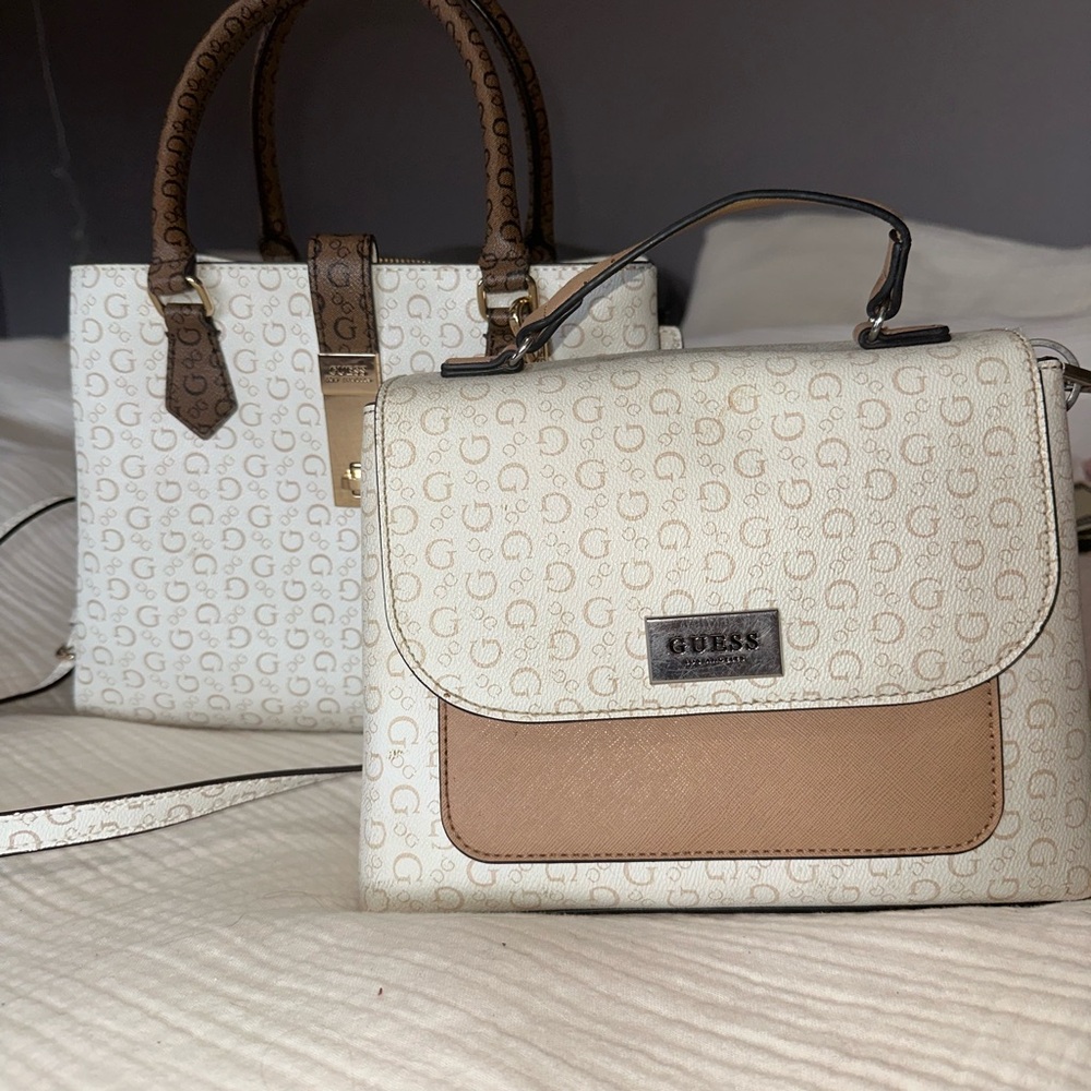 Guess White and Tan Women's Bag